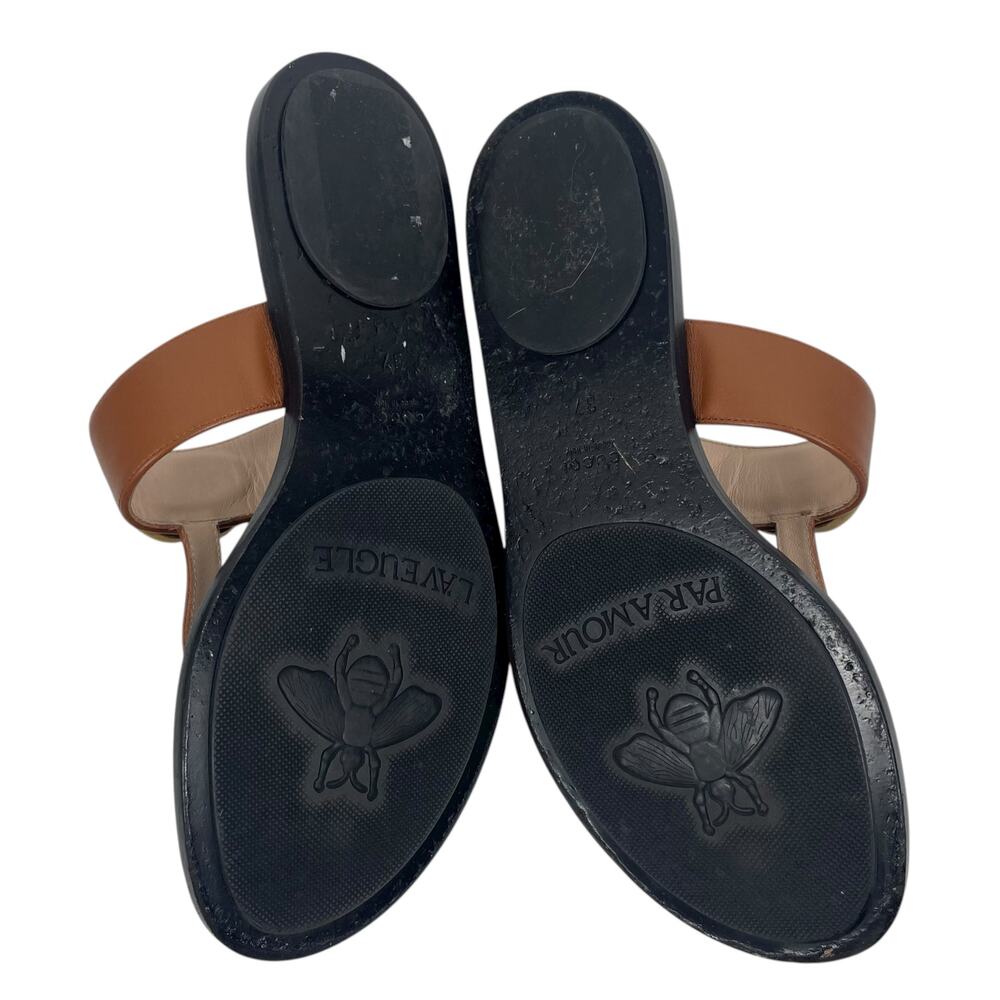 Gucci Leather Thong Sandals Gold Double G Logo Orange Brown Size 37 - Picture 8 of 11